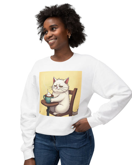Cute Cat Coffee Sweatshirt, Animal Lover Gift, Cozy Jumper, Pet Lover Apparel, Fun Casual Clothing, Cute Cat Design
