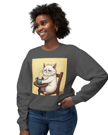 Cute Cat Coffee Sweatshirt, Animal Lover Gift, Cozy Jumper, Pet Lover Apparel, Fun Casual Clothing, Cute Cat Design
