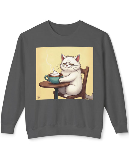 Cute Cat Coffee Sweatshirt, Animal Lover Gift, Cozy Jumper, Pet Lover Apparel, Fun Casual Clothing, Cute Cat Design
