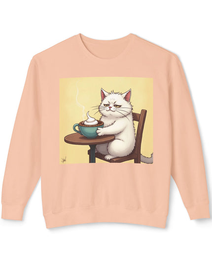 Cute Cat Coffee Sweatshirt, Animal Lover Gift, Cozy Jumper, Pet Lover Apparel, Fun Casual Clothing, Cute Cat Design